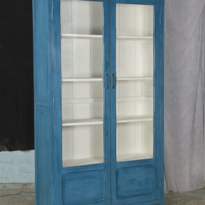 oude  blauwe teakhouten vitrinekast – Indiakast