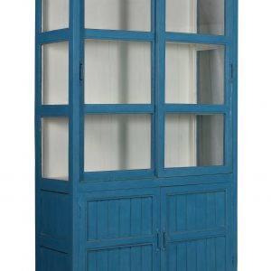 Uitnodigende India blauwe vitrinekast, boven glas, onder gesloten deurtjes Nr. 12B 0